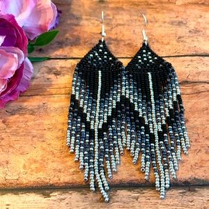 Black and silver beaded earring